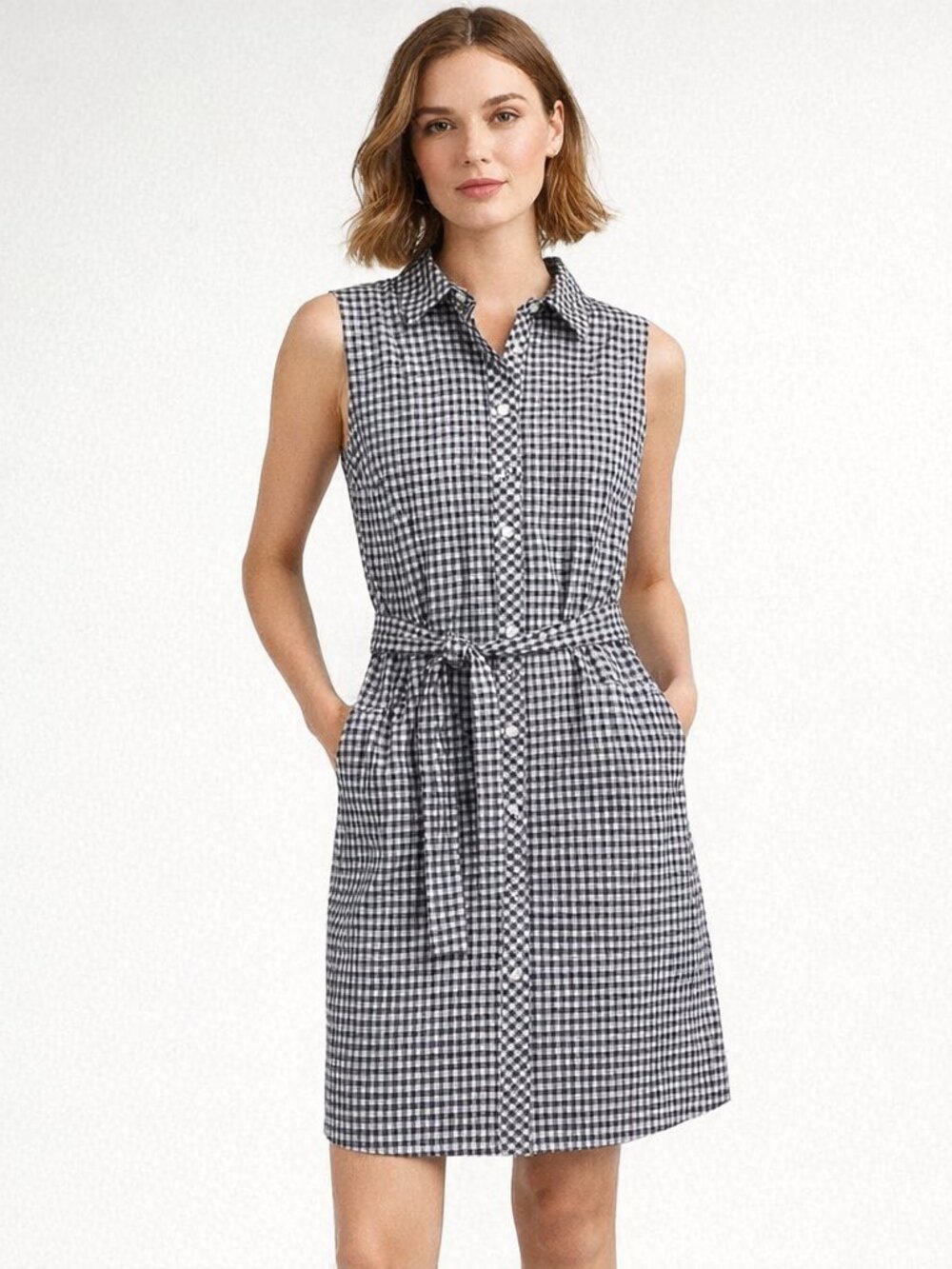 Tommy Hilfiger Women's Gingham-Print Belted Woven Dress Size 12 100% cotton NWT